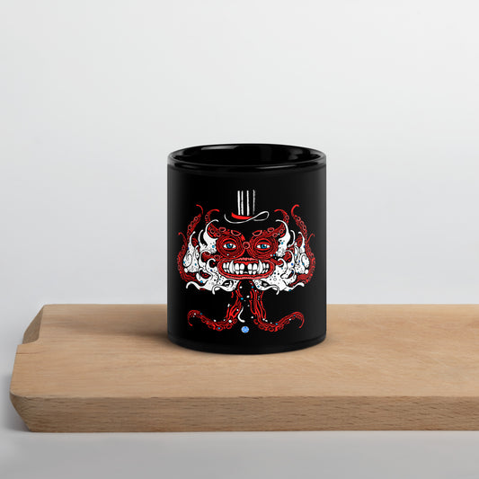 SUPPORT MUSIC AND EVENTS and get the ROCK! AWAY! OCTOPUS Black Glossy Mug
