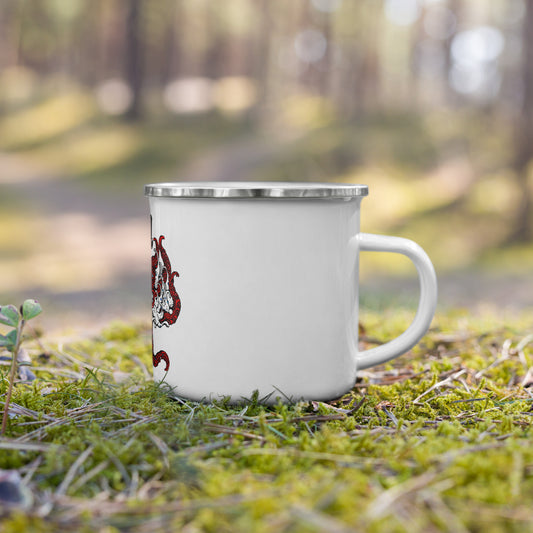 SUPPORT MUSIC AND EVENTS and get the ROCK! AWAY! OCTOPUS Enamel Mug