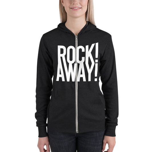 SUPPORT MUSIC AND EVENTS and get the ROCK! AWAY! Unisex zip hoodie